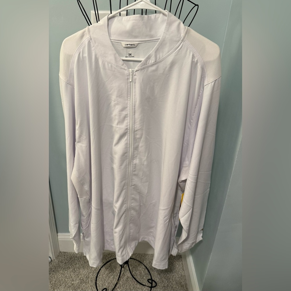 NEW Carhartt white women’s scrub zip front jacket 3X 3XL C82310 Mixed knit